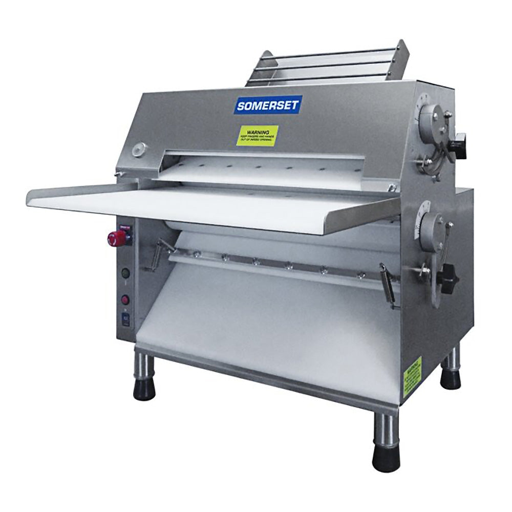 Somerset CDR-600F Stainless Steel Countertop Manual Dough & Fondant Sheeter  with 3.5 x 30 Synthetic Rollers - 115V, 3/4 HP