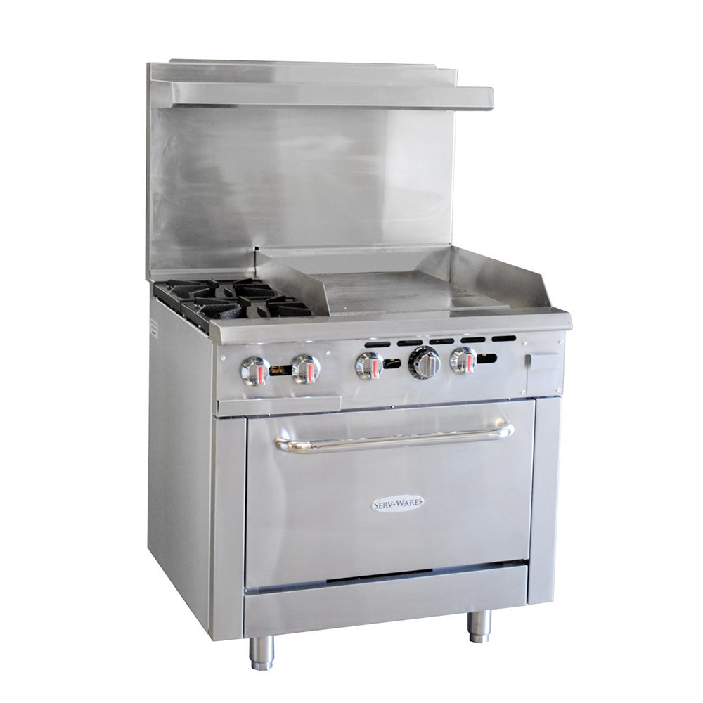 Serv-Ware SGR-2B-24G 36 2-Burner Gas Range w/ 24 Griddle – Pizza Solutions